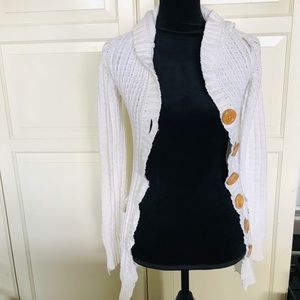 ProjectEVintage White Knit Hooded Button Sweater